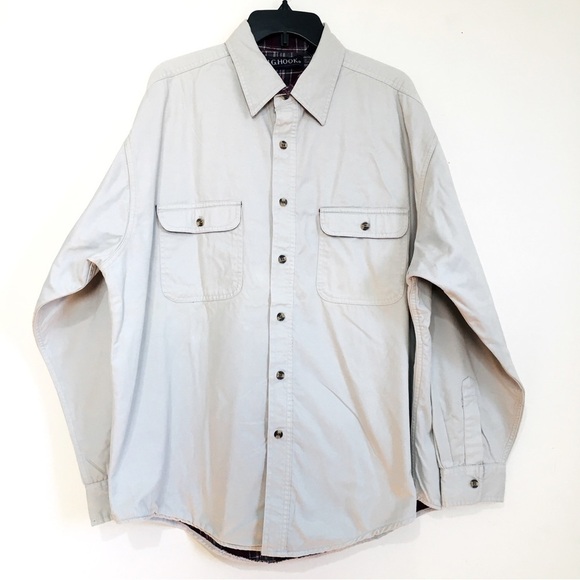 J. G. Hook Men's beige button up long sleeve cotton shirt jacket - Picture 1 of 15